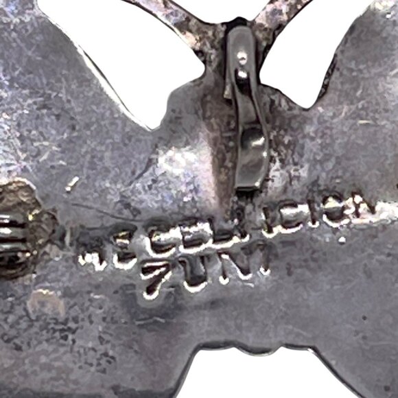 Zuni Native American Inlay Gemstones Butterfly Pin Brooch Pendant Signed Silver - Picture 5 of 13